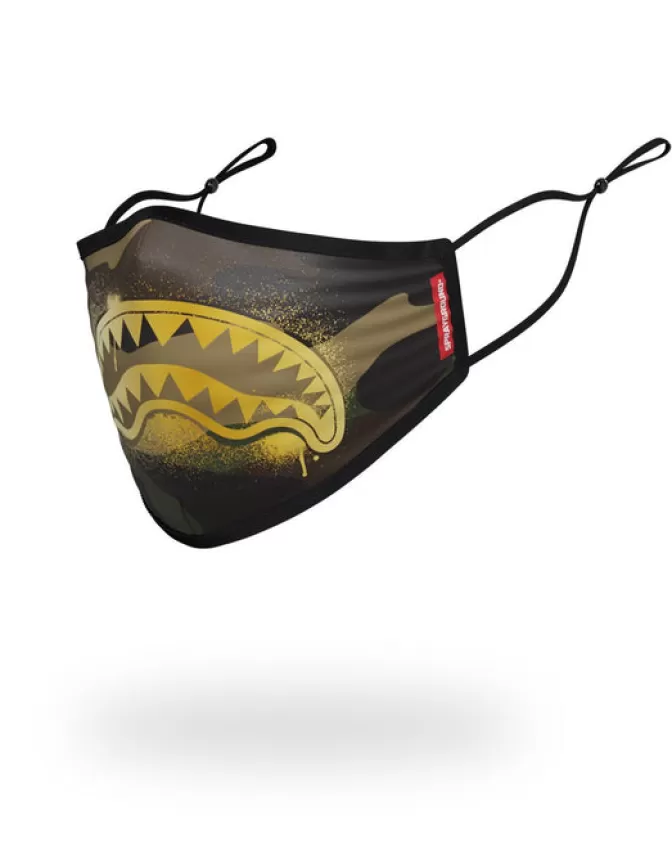 Sprayground FACE MASKS*ADULT CAMO GOLD SHARK FORM FITTING FACE MASK