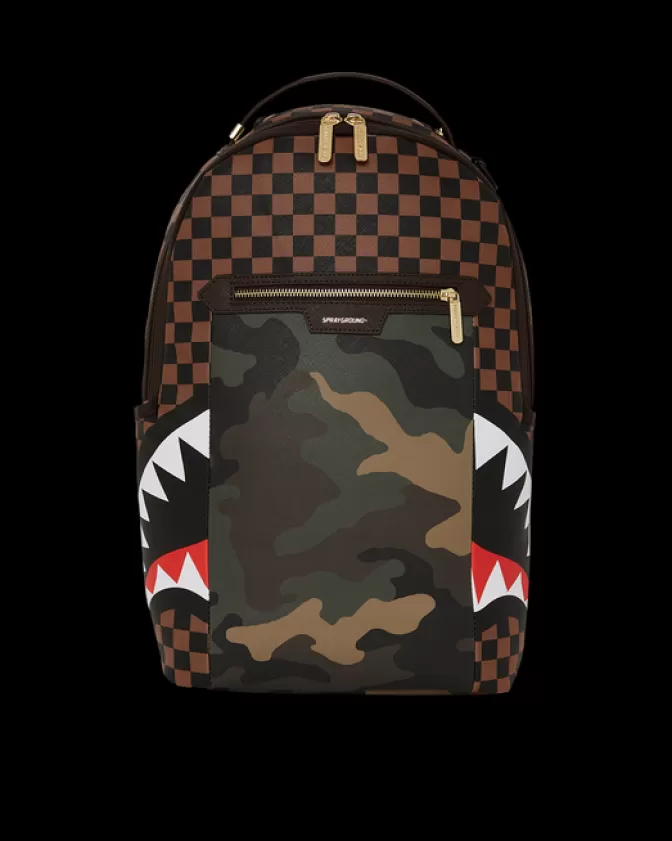 Sprayground BACKPACKS*EXTERIOR GOLD ZIP POCKET SHARKS IN PARIS BACKPACK (DLXV)