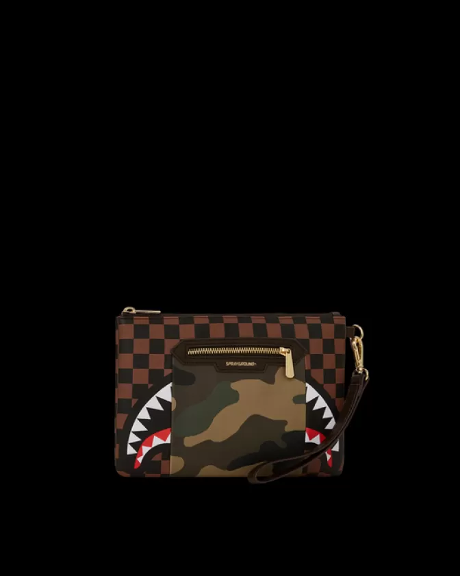 Sprayground CROSSOVER CLUTCHES*EXTERIOR GOLD ZIP POCKET SHARKS IN PARIS CROSSOVER CLUTCH