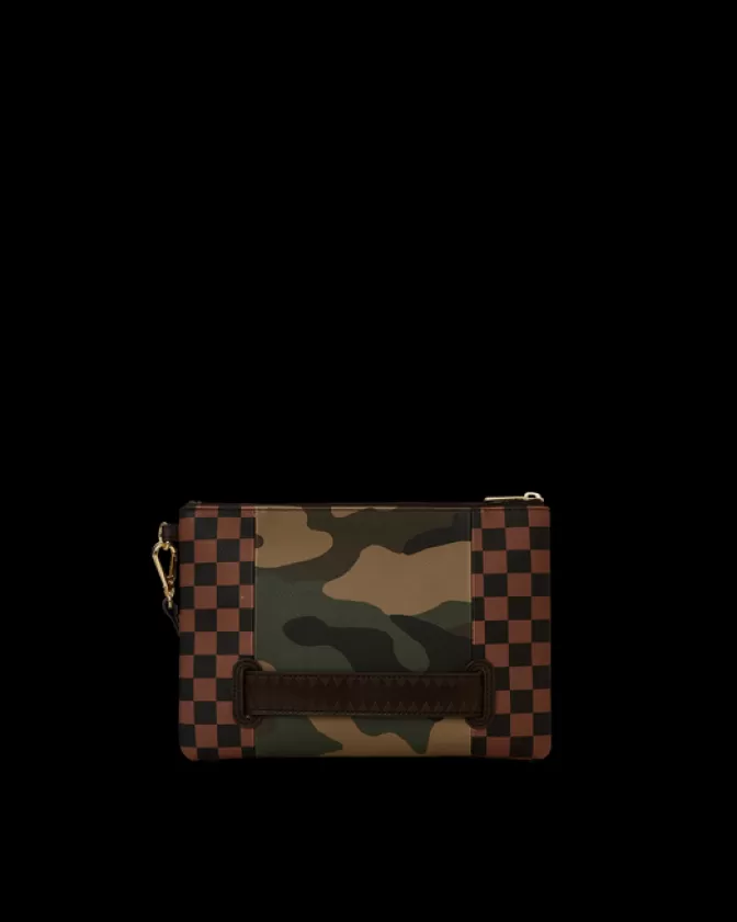 Sprayground CROSSOVER CLUTCHES*EXTERIOR GOLD ZIP POCKET SHARKS IN PARIS CROSSOVER CLUTCH