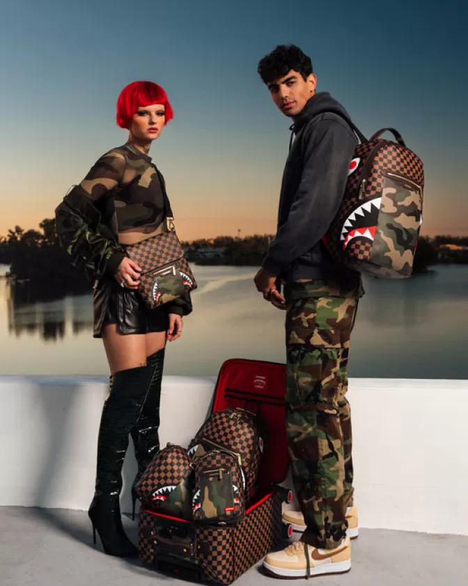 Sprayground EXTERIOR GOLD ZIP POCKET SHARKS IN PARIS JETSETTER CARRY-ON LUGGAGE Sale