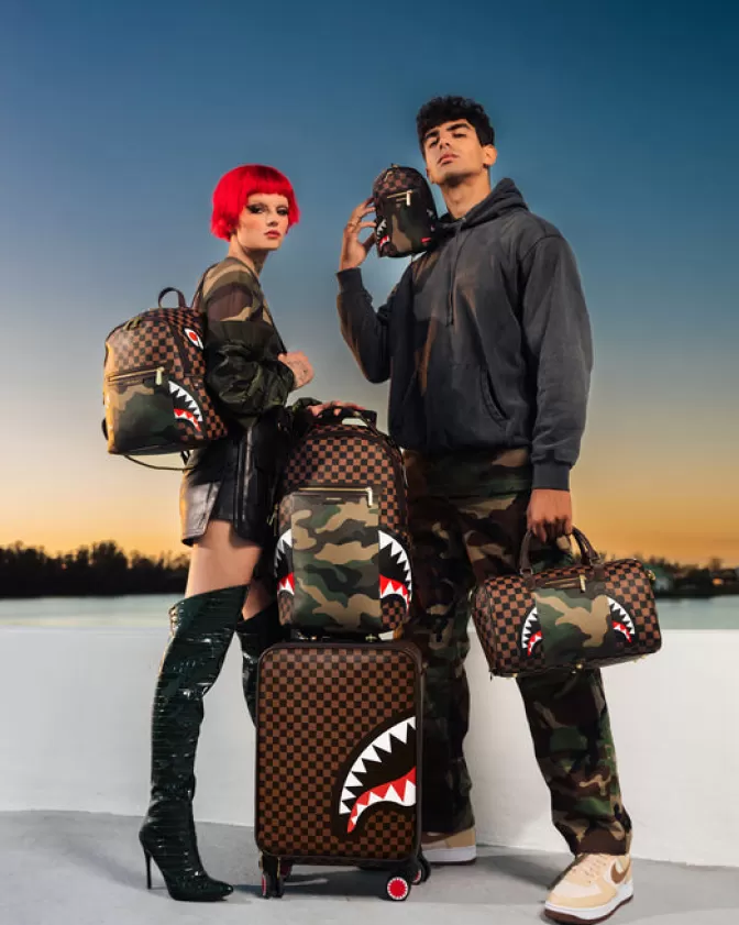 Sprayground EXTERIOR GOLD ZIP POCKET SHARKS IN PARIS JETSETTER CARRY-ON LUGGAGE Sale