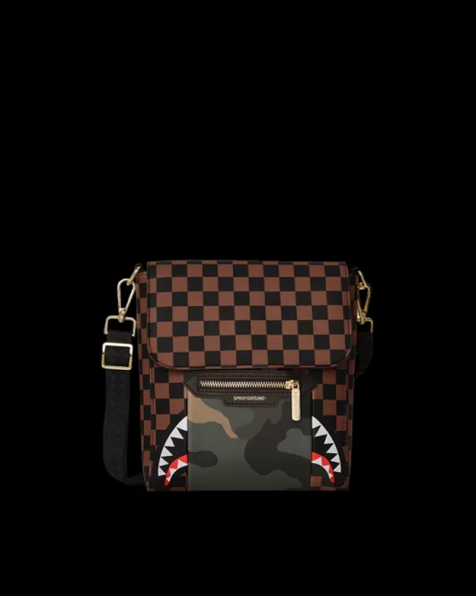 Sprayground SLINGS | CROSSBODYS*EXTERIOR GOLD ZIP POCKET SHARKS IN PARIS MESSENGER SLING BAG
