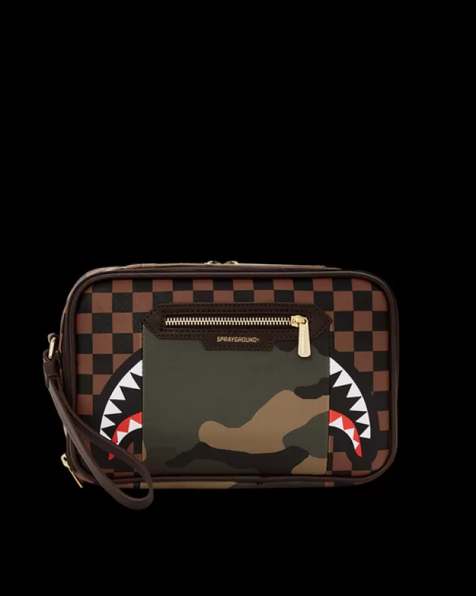 Sprayground TOILETRIES AKA MONEY BAGS*EXTERIOR GOLD ZIP POCKET SHARKS IN PARIS TOILETRY BRICKSIDE BAG
