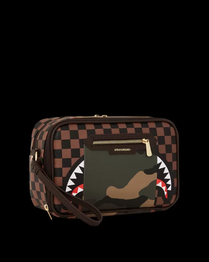 Sprayground TOILETRIES AKA MONEY BAGS*EXTERIOR GOLD ZIP POCKET SHARKS IN PARIS TOILETRY BRICKSIDE BAG