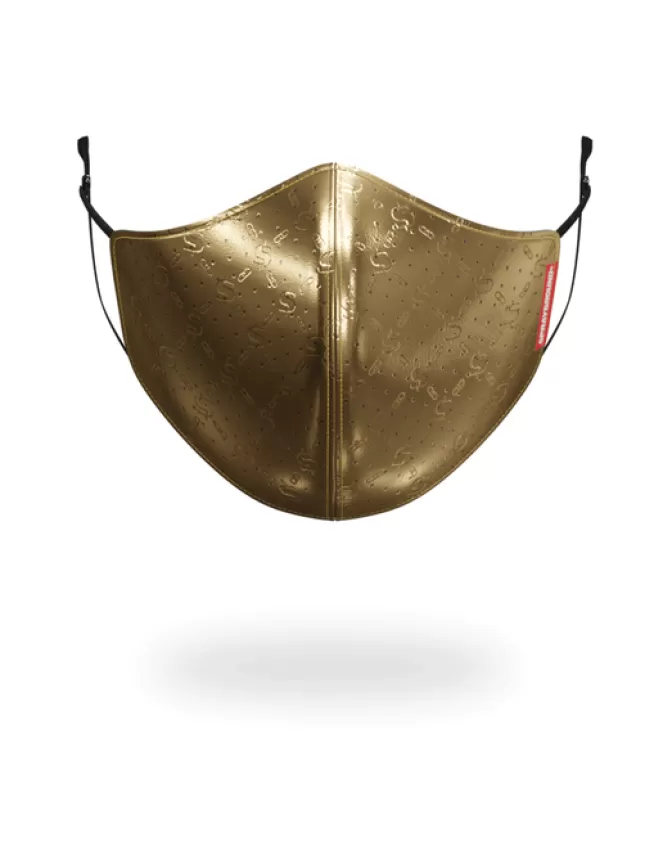 Sprayground FACE MASKS*GOLD MONEYGRAM VEGAN LEATHER FACE MASK