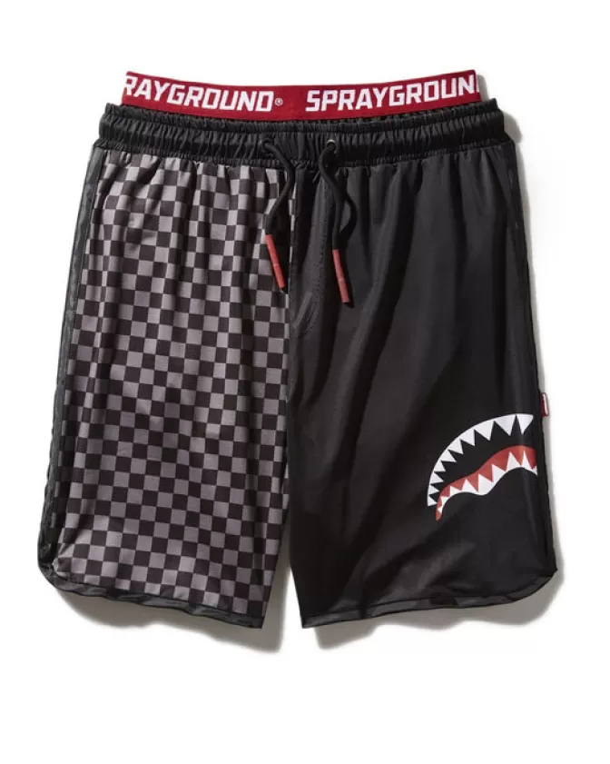 Sprayground SWIMWEAR*GREY CHECKERED SPLIT CORTO SWIM TRUNKS