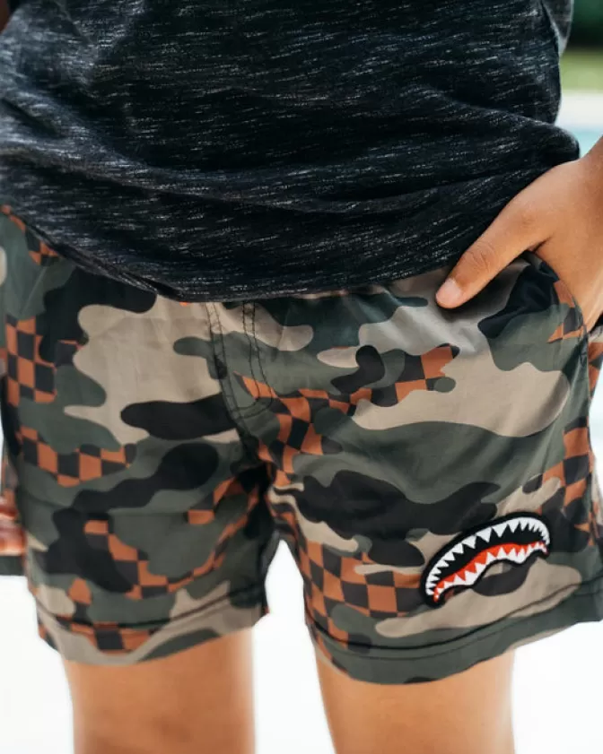 Sprayground SWIMWEAR*KIDS CAMO CHECKERED SWIM TRUNKS