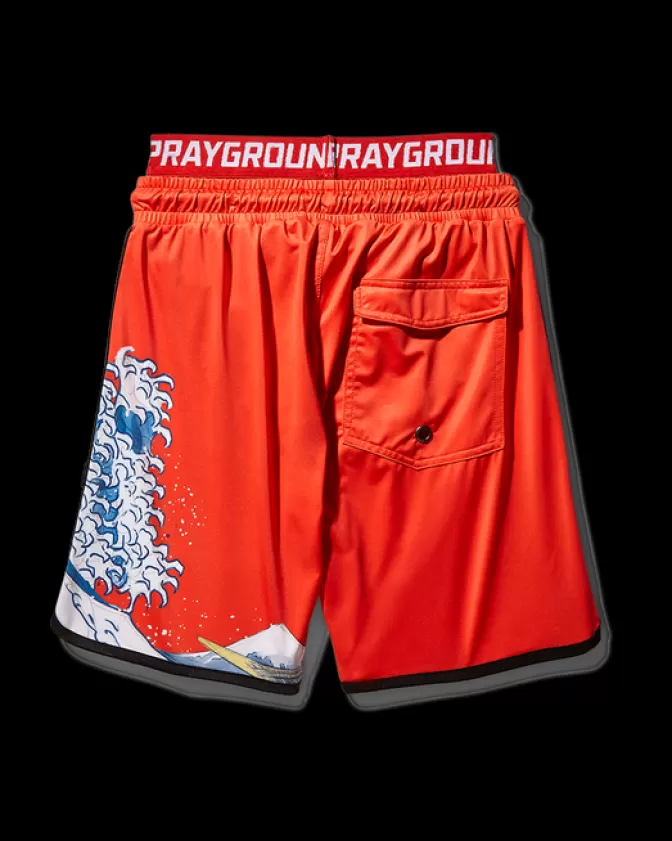 Sprayground SWIMWEAR*KIDS JAPAN WAVE SWIM TRUNKS (RED)