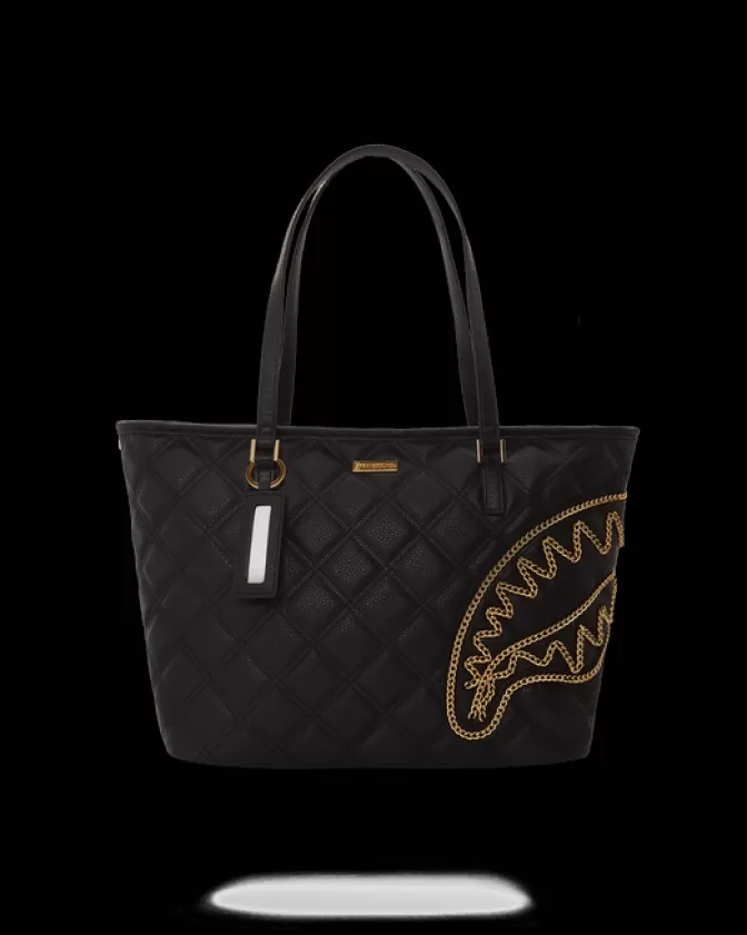 Sprayground TOTES | HANDBAGS*NOIR QUILT GOLD CHAIN SHARK TOTE