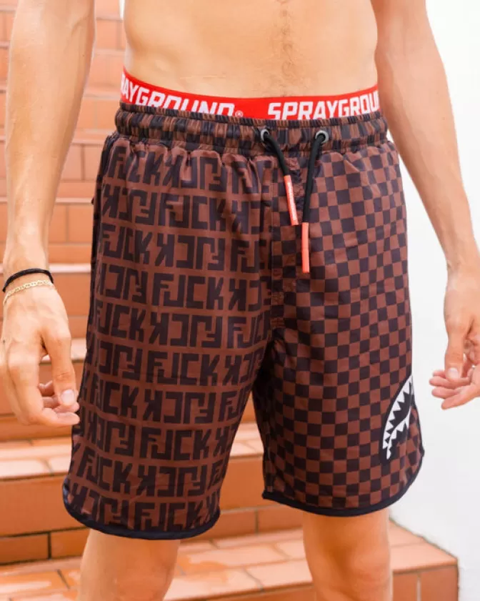 Sprayground SWIMWEAR*OFFENDED SPLIT THE CHECK CORTO SWIM TRUNKS