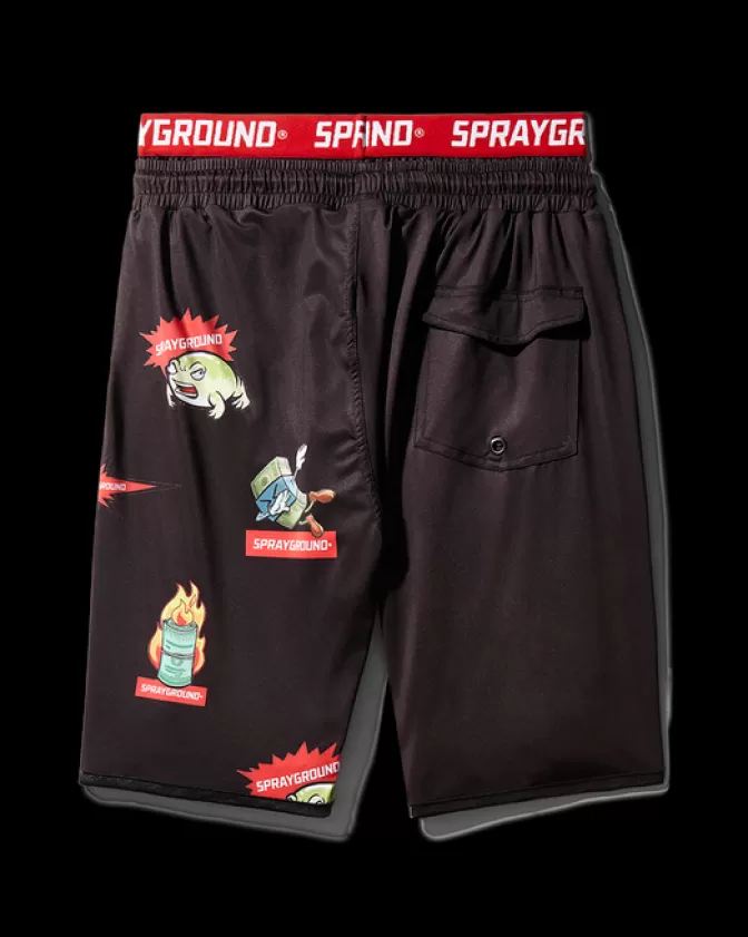 Sprayground SWIMWEAR*PATCH ALL-IN CORTO SWIM TRUNKS (BLACK)