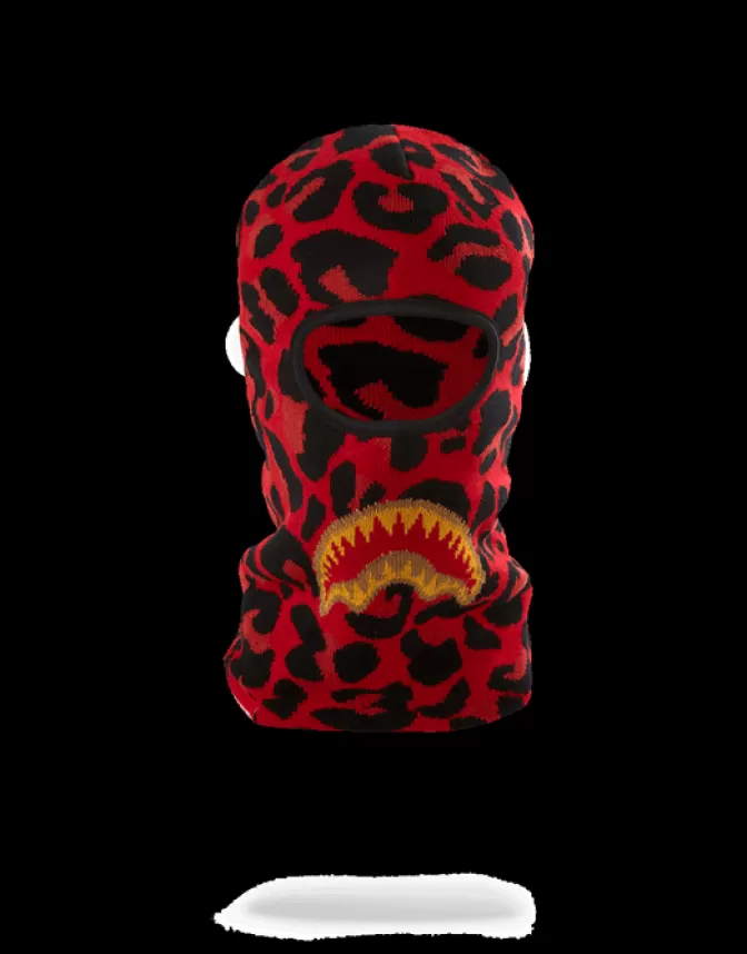 Sprayground SKI MASKS*RED LEOPARD GOLD SHARK MOUTH SKI MASK